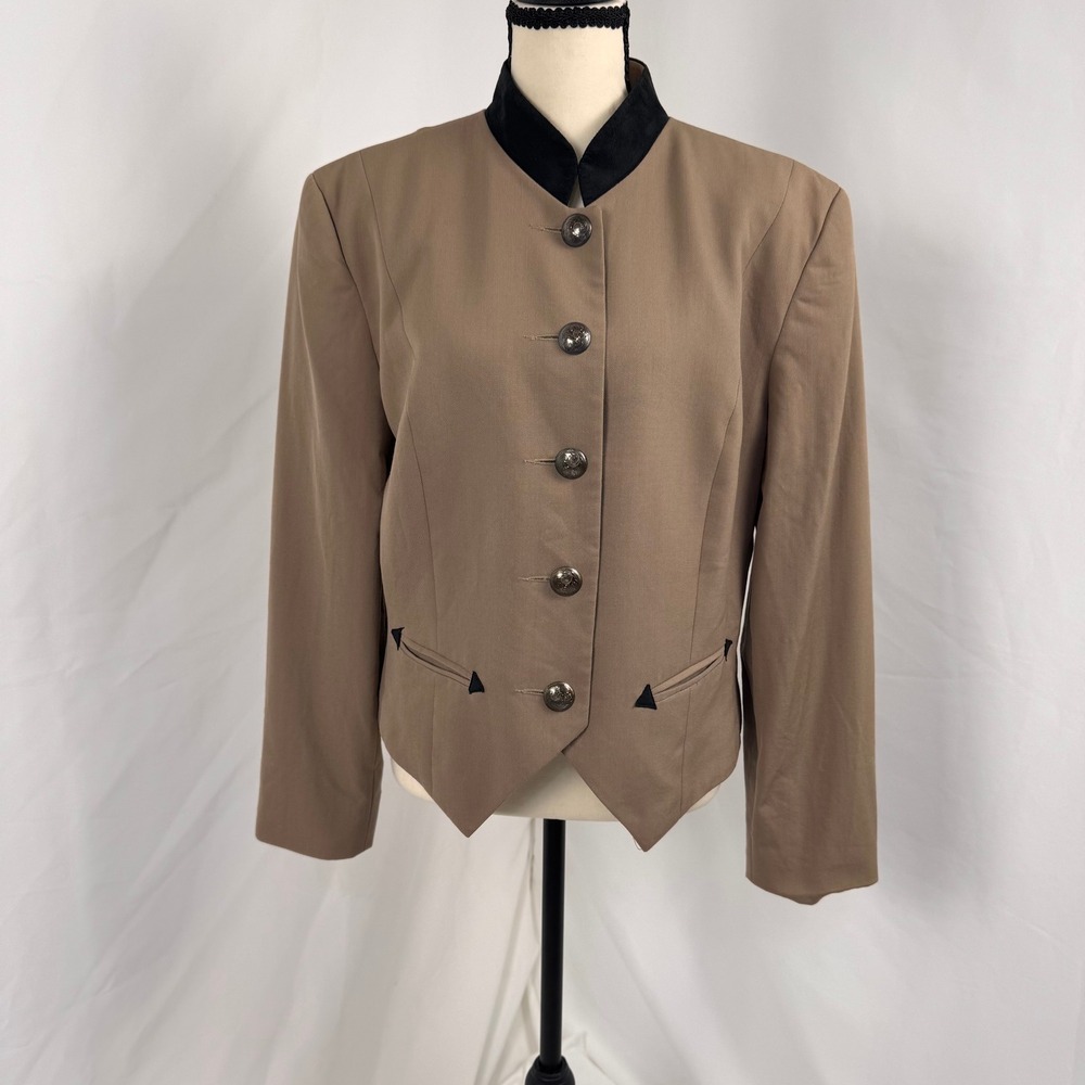Hairston Roberson Jacket Women 12 Tan 100% Wool Sterling Silver Buttons Western